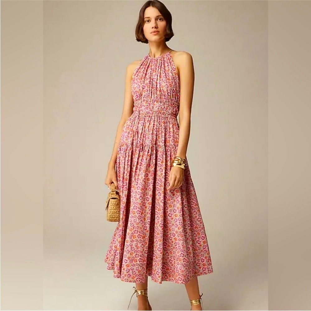 J.Crew Tie-Waist Halter Dress In Liberty Ellie Fabric Size Small Like New